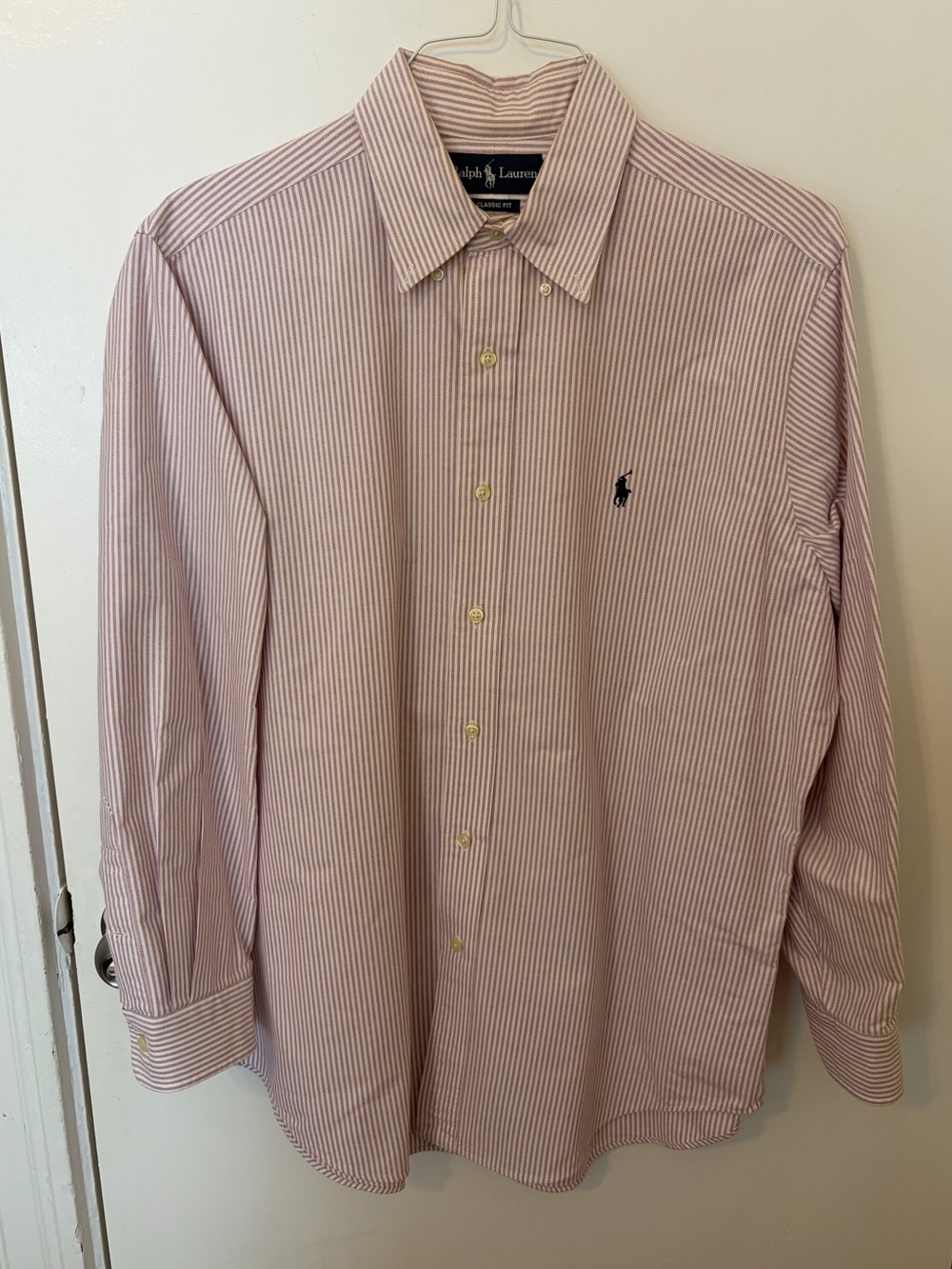 Vintage Polo Ralph Lauren Oxford Shirt Classic Fit Pink Striped size neck 16"